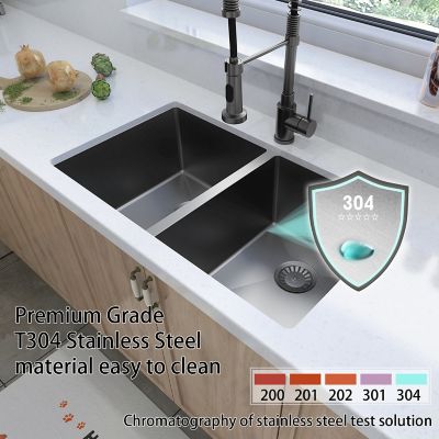 Image showing  32 in. Undermount Double Bowl 18-Gauge Black 304 Stainless Steel Kitchen Sink