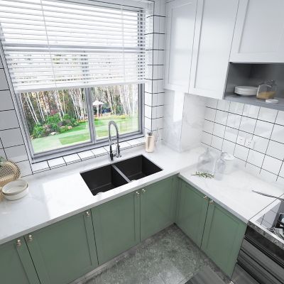 Image showing 6 th Sinber 32 in. Undermount Double Bowl 18-Gauge Black 304 Stainless Steel Kitchen Sink