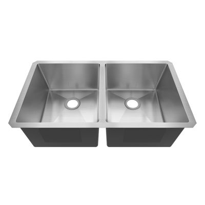 Sinber 32 in. Undermount Double Bowl 16 Gauge 304 Stainless Steel Kitchen Sink, HU3219D-S-16R