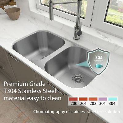 Image showing  32 in. Undermount Double Bowl 18 Gauge 304 Stainless Steel Kitchen Sink, MU3218DR