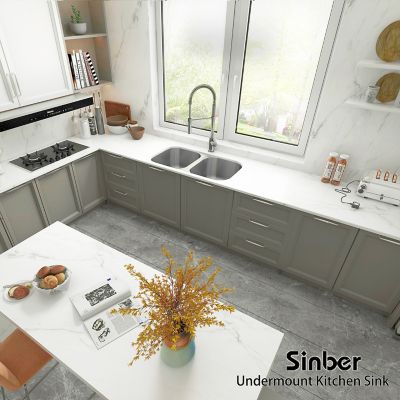 Image showing  32 in. Undermount Double Bowl 18 Gauge 304 Stainless Steel Kitchen Sink, MU3218DR