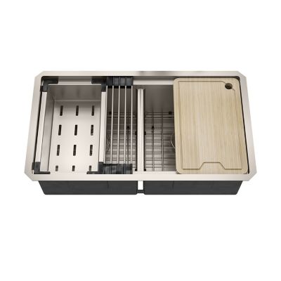 Image showing  33 in. Undermount Double Bowl 16 Gauge 304 Stainless Steel Workstation Kitchen Sink with Accessories, KSS0003D-OLR