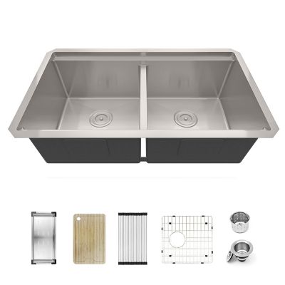 Image showing  33 in. Undermount Double Bowl 16 Gauge 304 Stainless Steel Workstation Kitchen Sink with Accessories, KSS0003D-OLR