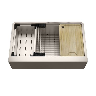 Image showing  33 in. Farmhouse Apron 16-Gauge Single Bowl 304 Stainless Steel Workstation Kitchen Sink with Accessories