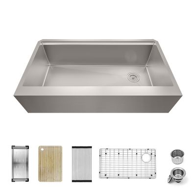 Image showing  33 in. Farmhouse Apron 16-Gauge Single Bowl 304 Stainless Steel Workstation Kitchen Sink with Accessories