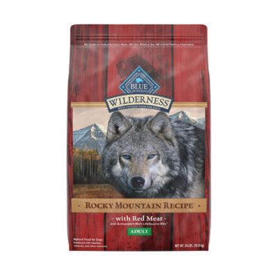 Blue Buffalo Wilderness Rocky Mountain Recipe High Protein Natural Adult Dry Dog Food, Red Meat with Grain 24 lb. bag Red meat as stated on the bag still has chicken meal 
                  May not be suitable for dogs with chicken allergies