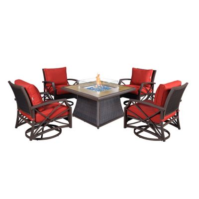 Kinger Home Elio 5 pc. Outdoor Fire Pit Table Set for Patio, Red