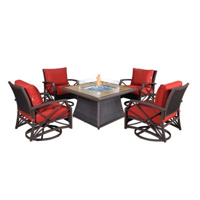 Kinger Home Elio 5 pc.s Outdoor Fire Pit Table Set for Patio, Red