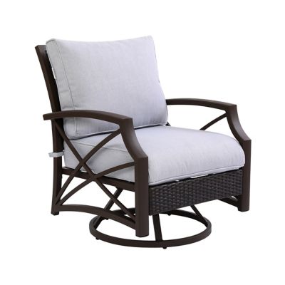 Kinger Home Rattan Wicker Outdoor Swivel Patio Lounge Chair, Brown-Grey