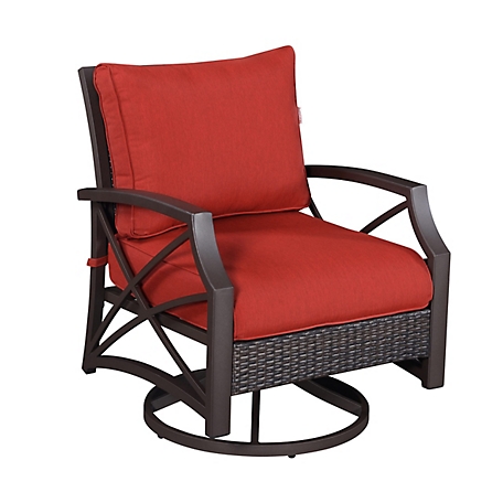 Kinger Home Rattan Wicker Outdoor Swivel Patio Lounge Chair, Brown-Red