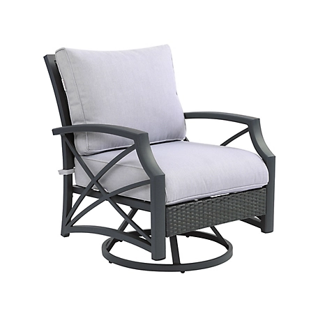 Kinger Home Rattan Wicker Outdoor Swivel Patio Lounge Chair, Grey-Grey