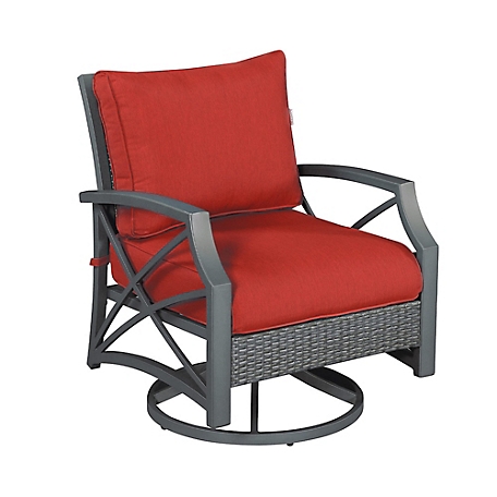 Kinger Home Rattan Wicker Outdoor Swivel Patio Lounge Chair, Grey-Red