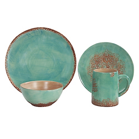Paseo Road by HiEnd Accents Patina Turquoise Ceramic Dinnerware Set, 16PC