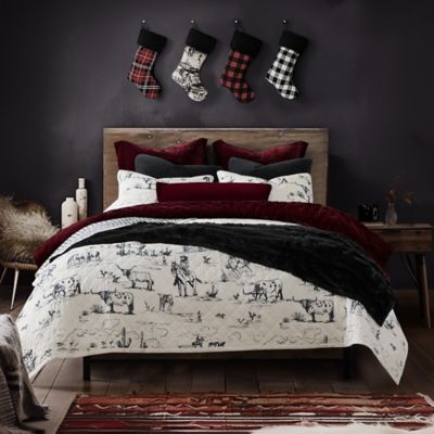 Paseo Road by HiEnd Accents Ranch Life White/Black Cotton Reversible Western Rustic Farmhouse 2 pc. or 3 pc. Quilt Set