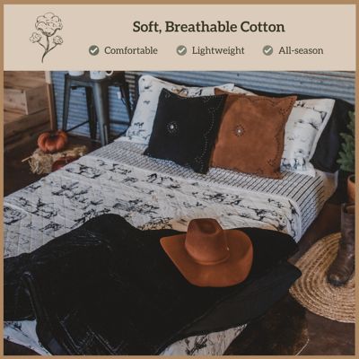 Image showing  Ranch Life White/Black Cotton Reversible Western Rustic Farmhouse 2 pc. or 3 pc. Quilt Set