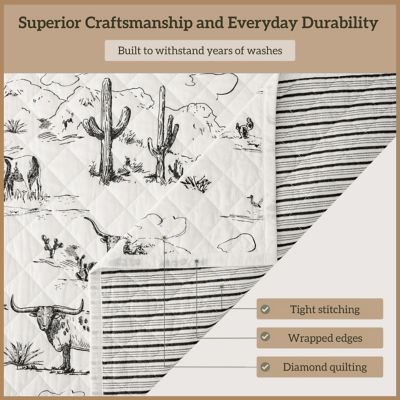 Image showing  Ranch Life White/Black Cotton Reversible Western Rustic Farmhouse 2 pc. or 3 pc. Quilt Set