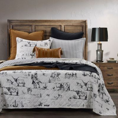 Image showing  Ranch Life White/Black Cotton Reversible Western Rustic Farmhouse 2 pc. or 3 pc. Quilt Set
