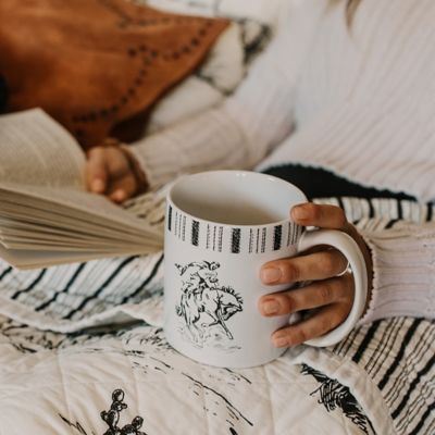 Image showing  Ranch Life White/Black Coffee Mug Set of 4, Bronco Cowboy Western Rustic Design