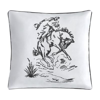 Paseo Road by HiEnd Accents Ranch Life White/Black Bronc Rider Western Rustic Farmhouse 20x20 in. Indoor/Outdoor Pillow