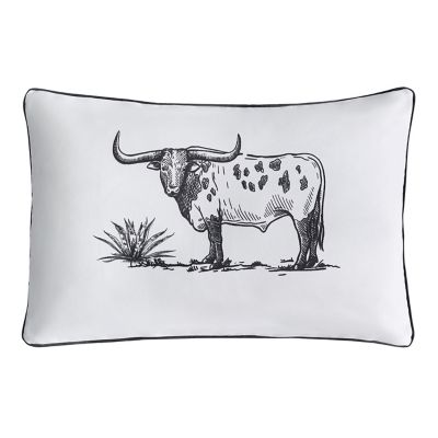 Paseo Road by HiEnd Accents Ranch Life White/Black Steer Western Rustic Farmhouse 16x24 in. Indoor/Outdoor Pillow