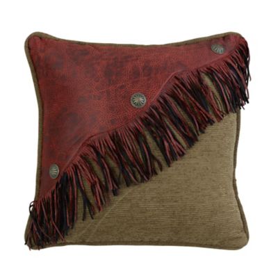 Paseo Road by HiEnd Accents San Angelo Red Diagonal Faux Leather Design with Fringe & Concho Pillow, 18 in. x 18 in., 1 Piece
