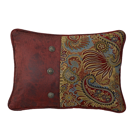 Paseo Road by HiEnd Accents San Angelo Red Faux Leather Side & Concho Paisley Print Pillow, 16 in. x 21 in., 1 Piece