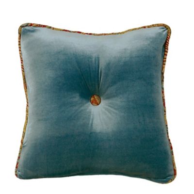 Paseo Road by HiEnd Accents San Angelo Teal Velvet Tufted Pillow with Paisley, 18 in. x 18 in., 1 Piece