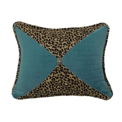 Paseo Road by HiEnd Accents San Angelo Leopard & Teal Velvet Sectioned Pillow with Concho Detail, 16 in. x 21 in., 1 Piece