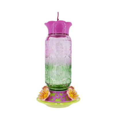 Royal Wing 26 oz. Floral Textured Glass Hummingbird Feeder