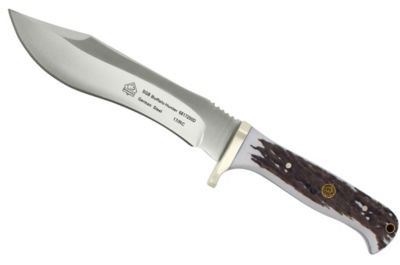Puma SGB Buffalo Hunter Pom Commando Stag Fixed Blade Hunting Knife with Leather Sheath, 6817200CS