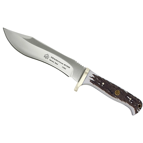 Puma SGB Buffalo Hunter Pom Commando Stag Fixed Blade Hunting Knife with Leather Sheath, 6817200CS