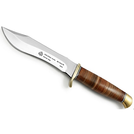Puma SGB Buffalo Hunter Stacked Leather Wrapped Hunting Knife with Leather Sheath, 6817200LTR