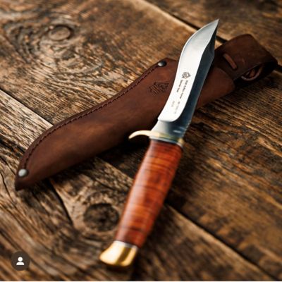 Image showing  Buffalo Hunter Stacked Leather Wrapped Hunting Knife with Leather Sheath, 6817200LTR