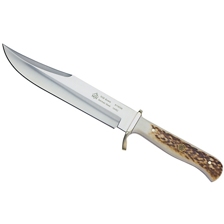 Puma SGB Bowie Stag Handle Hunting Knife with Tethered Leather Sheath, 6116396L