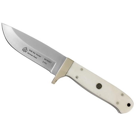Puma SGB Elk Hunter Smooth White Bone Hunting Knife with Tethered Leather Sheath, 6816050T