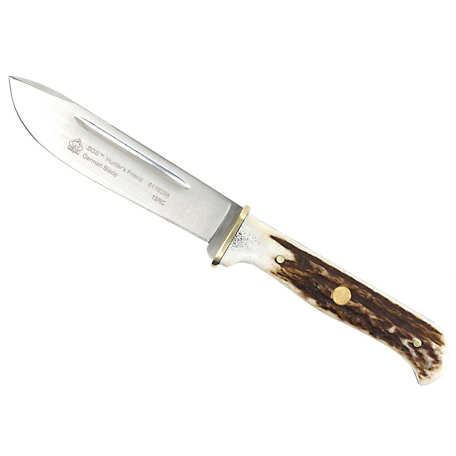 Puma SGB Hunter's Friend Stag Fixed Blade Hunting Knife with Tethered Leather Sheath, 6116398L