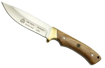 Puma SGB Teton Olive Wood Hunting Knife with Tethered Leather Sheath, 6818402PV