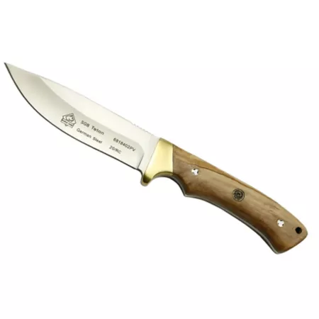 Puma SGB Teton Olive Wood Hunting Knife with Attached Leather Sheath 6818402PV Knives