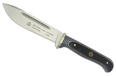 Puma SGB Hunter's Friend Black G10 Hunting Knife with Tethered Leather Sheath, 6116398G1K