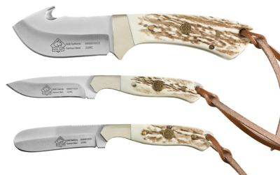 Puma SGB Trophycare Pom Commando Stag 3 pc. Knife Set with Leather Sheath, 6583000CS