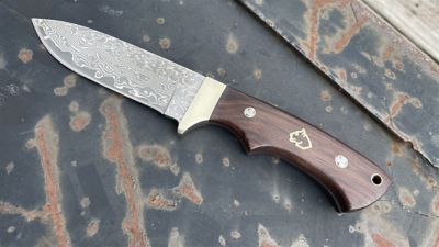 Puma XP Blacktail Damascus Jacaranda Wood Hunting Knife with Leather Sheath, 6530010DW