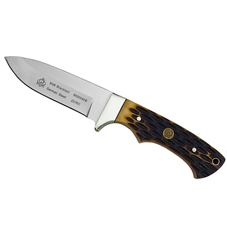 Puma SGB Blacktail Brown Jigged Bone Hunting Knife with Leather Sheath, 6530040B