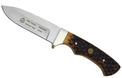 Puma SGB Coyote Brown Jigged Bone Hunting Knife with Leather Sheath, 6540040B