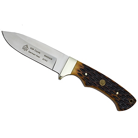Puma SGB Coyote Brown Jigged Bone Hunting Knife with Leather Sheath, 6540040B