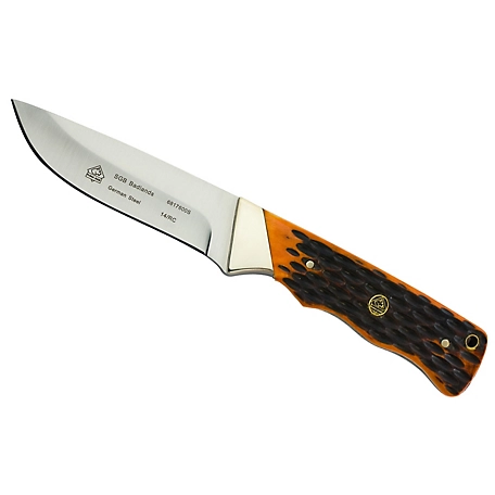 Puma SGB Badlands Brown Jigged Bone Hunting Knife with Leather Sheath, 6817600B