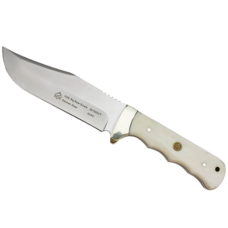 Puma SGB Big Bear Bowie Smooth White Bone Hunting Knife with Leather Sheath, 6818800T