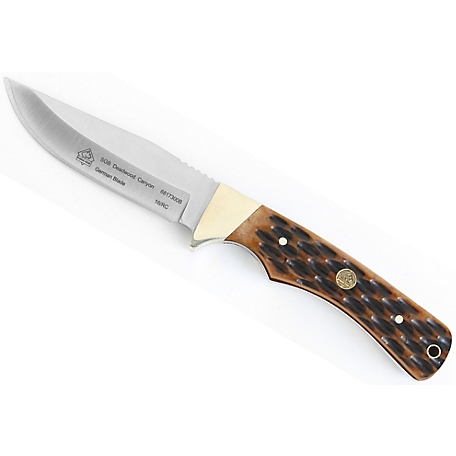 Puma SGB Deadwood Canyon Brown Jigged Bone Hunting Knife with Leather Sheath, 6817300B