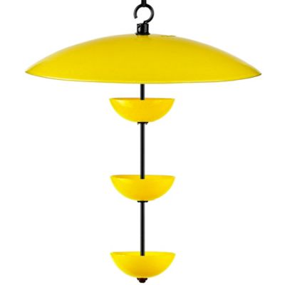 Mosaic Birds Triple Poppy Bird Feeder with Baffle and Steel Core Rope, Yellow