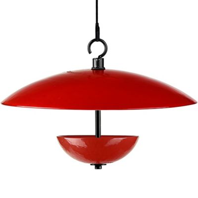 Mosaic Birds Single Hanging Poppy Bird Feeder with Baffle and Steel Core Rope, Ruby Red