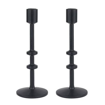 Stonebriar Collection Black Cast Iron Metal Taper Candle Holder Set, 9 in.,2 pc. Set, ,
